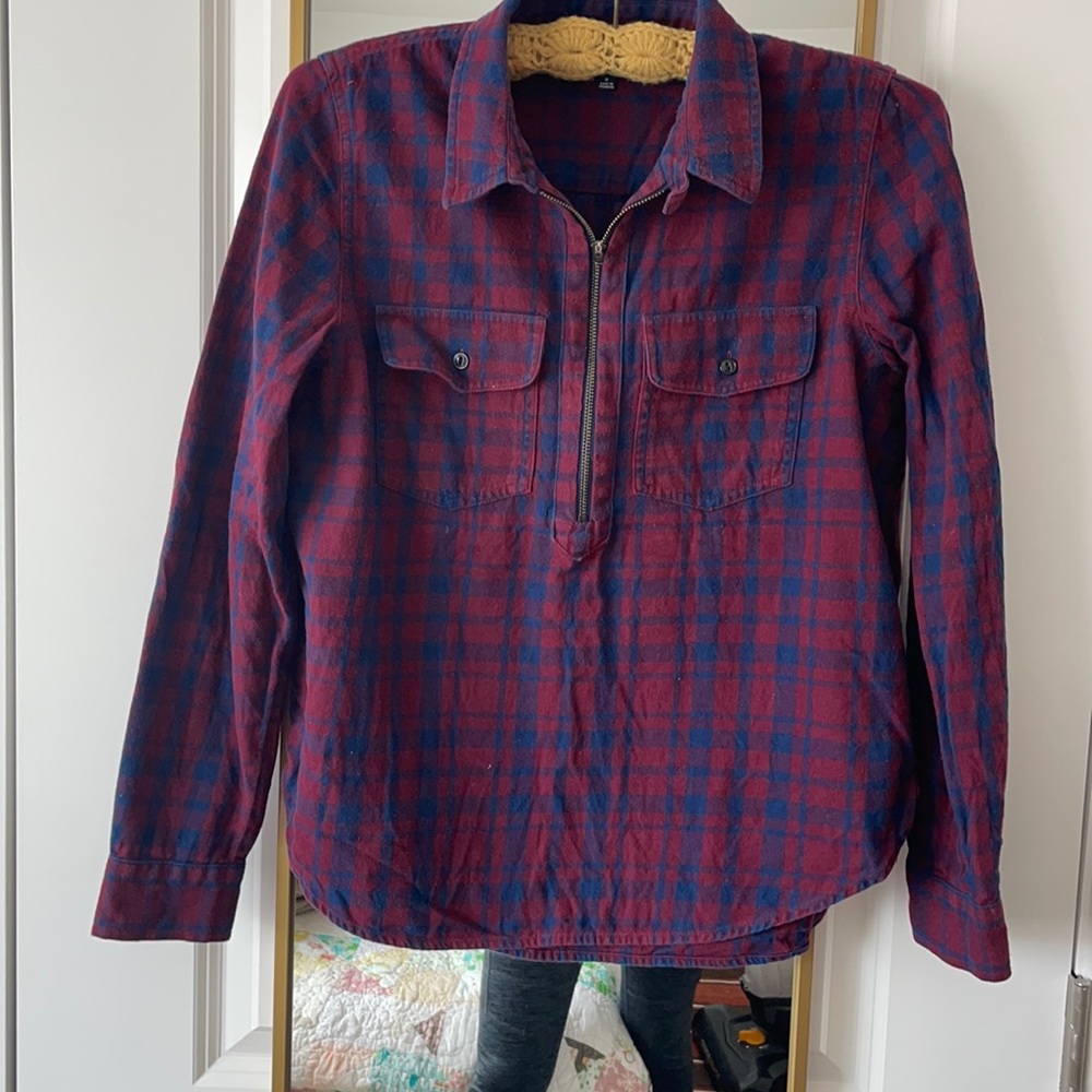 Madewell 1/4 Zip Boyfriend Flannel Shirt